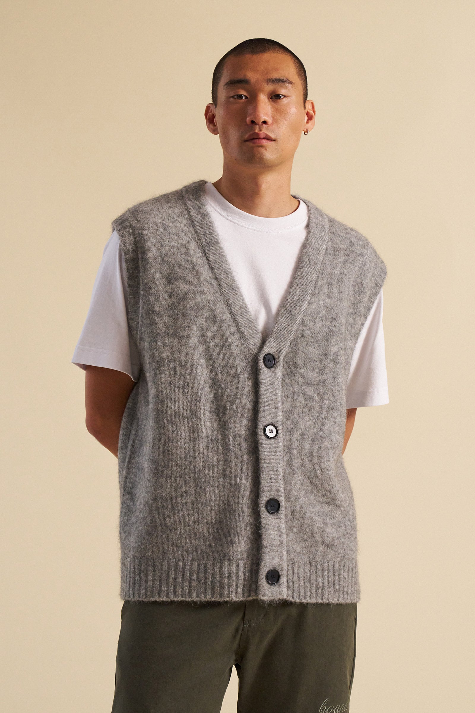 HUDSON MOHAIR CARDIGAN VEST - GREY – bound