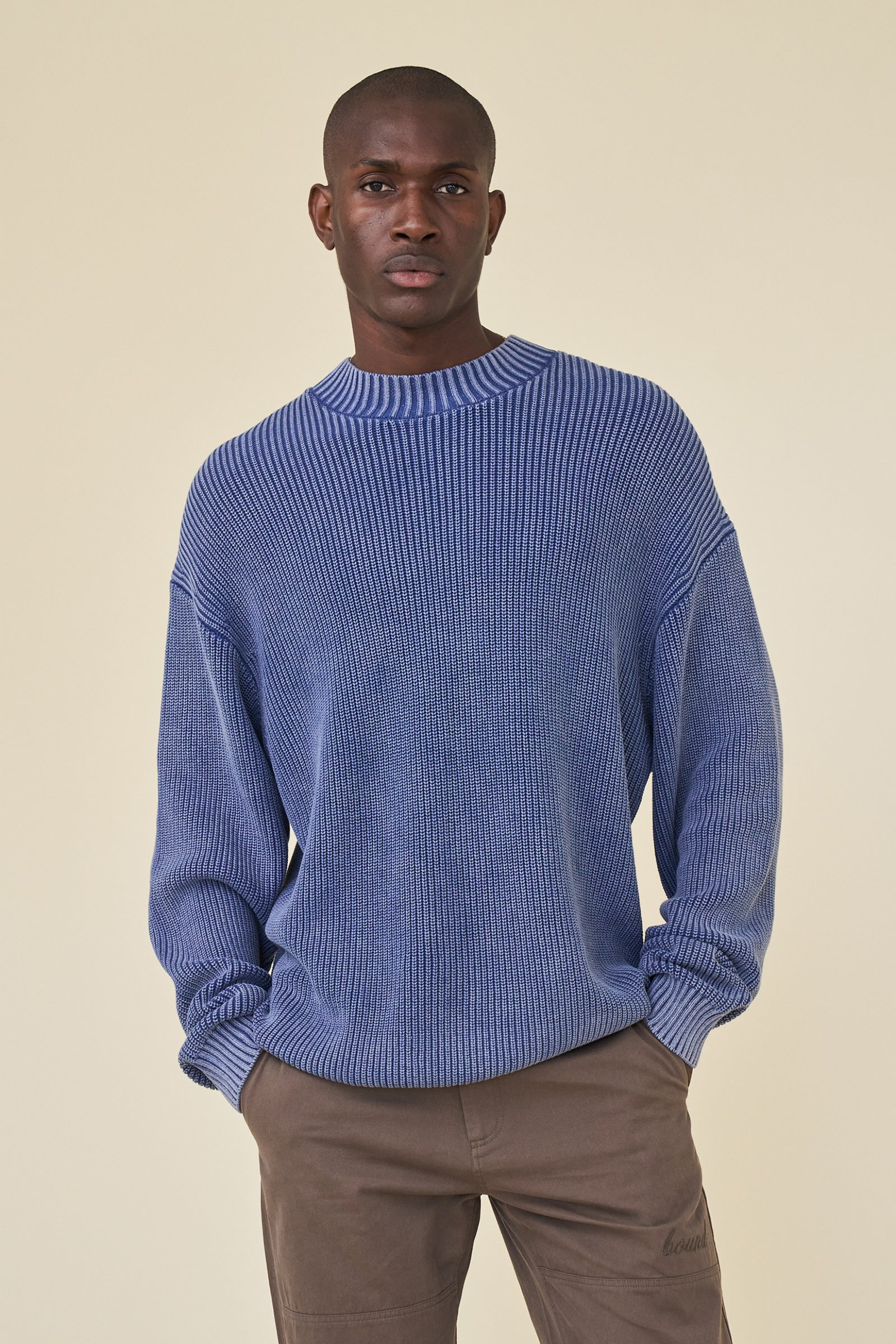 FISHERMAN RIBBED KNIT SWEATER - ACID WASHED NAVY – bound
