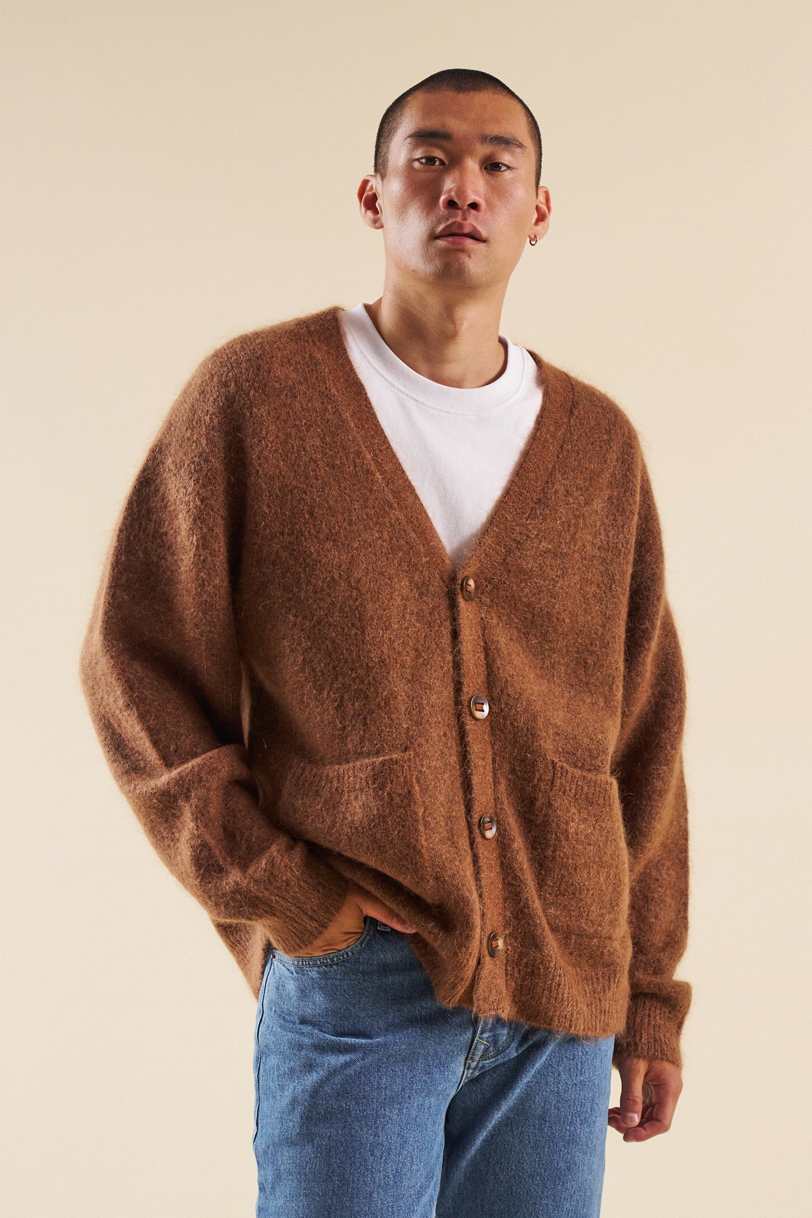 SAWYER MOHAIR CARDIGAN - BROWN – bound