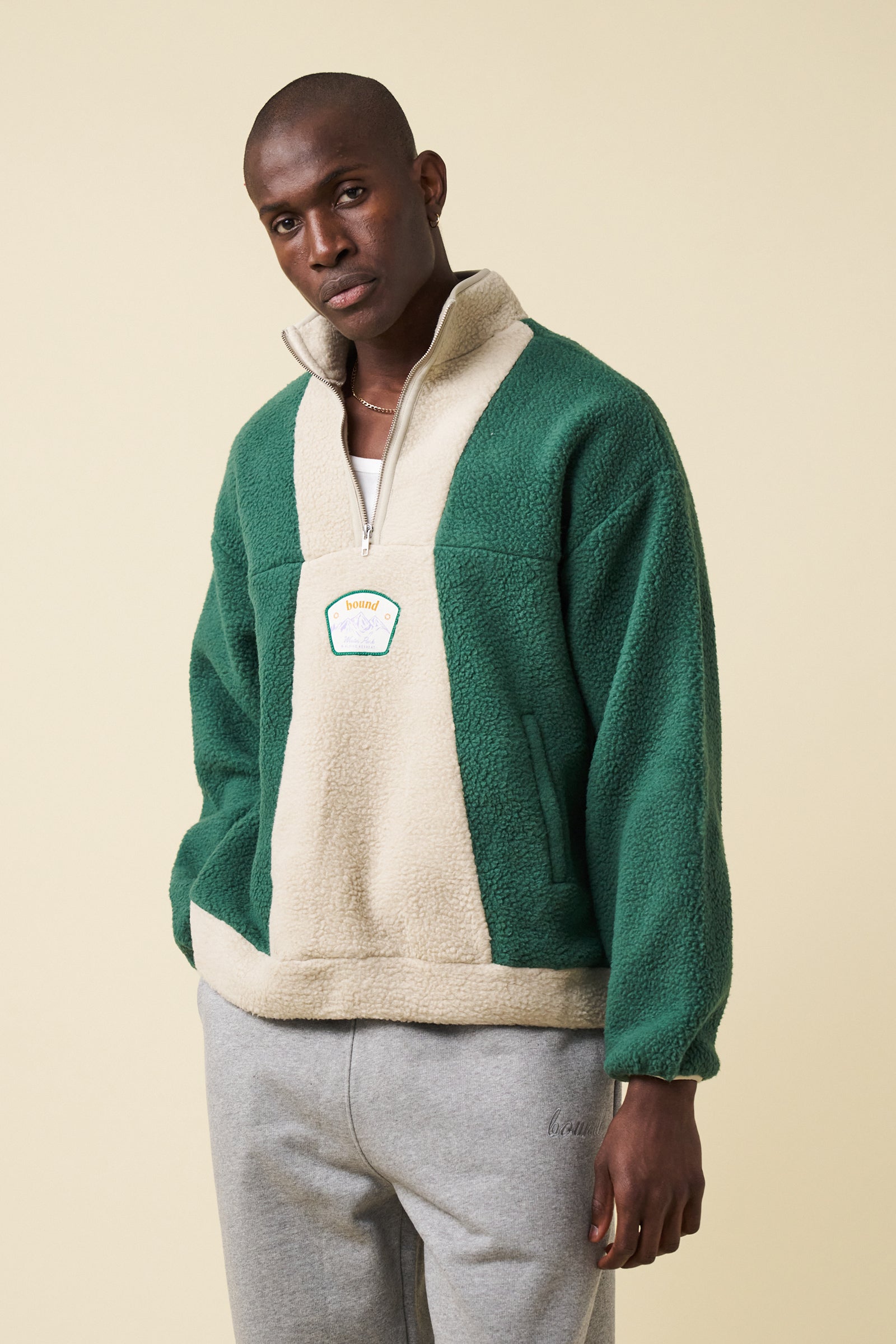 GREEN PANEL RETRO FLEECE PULLOVER – bound