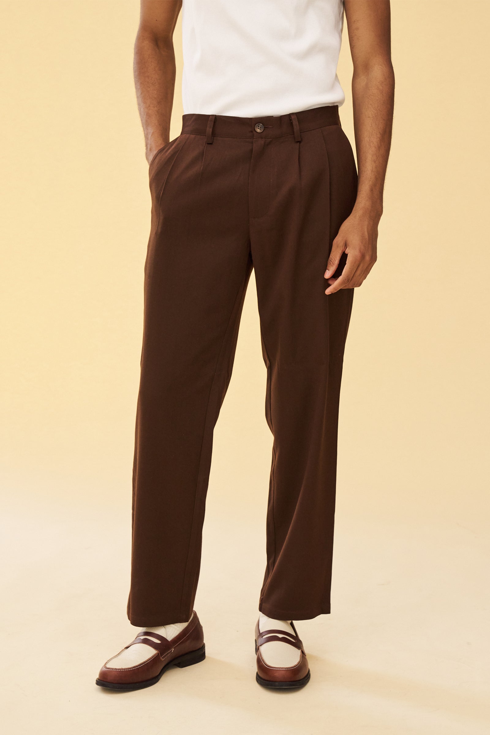 brown pleated dress pants PLEATED SMART TROUSERS