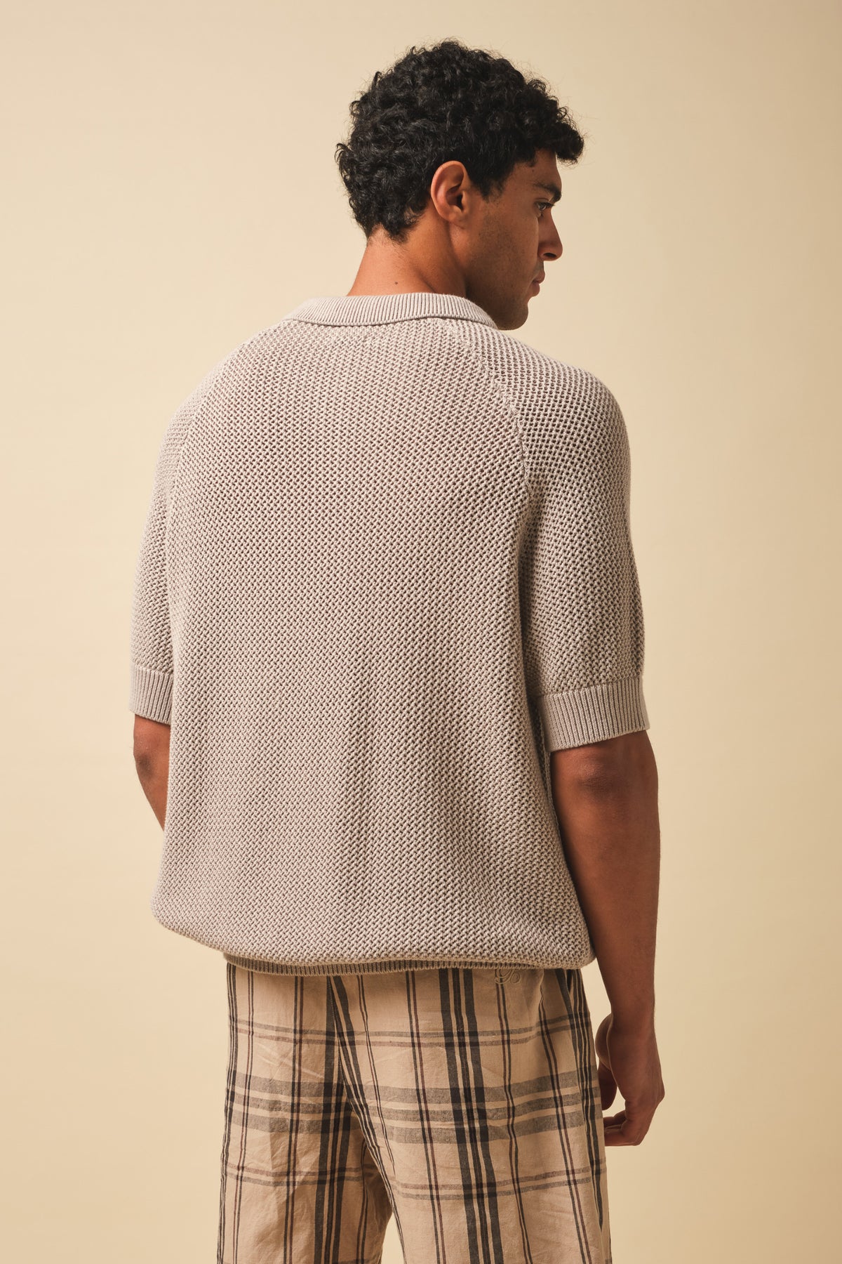 CROCHET KNIT POLO - STONE