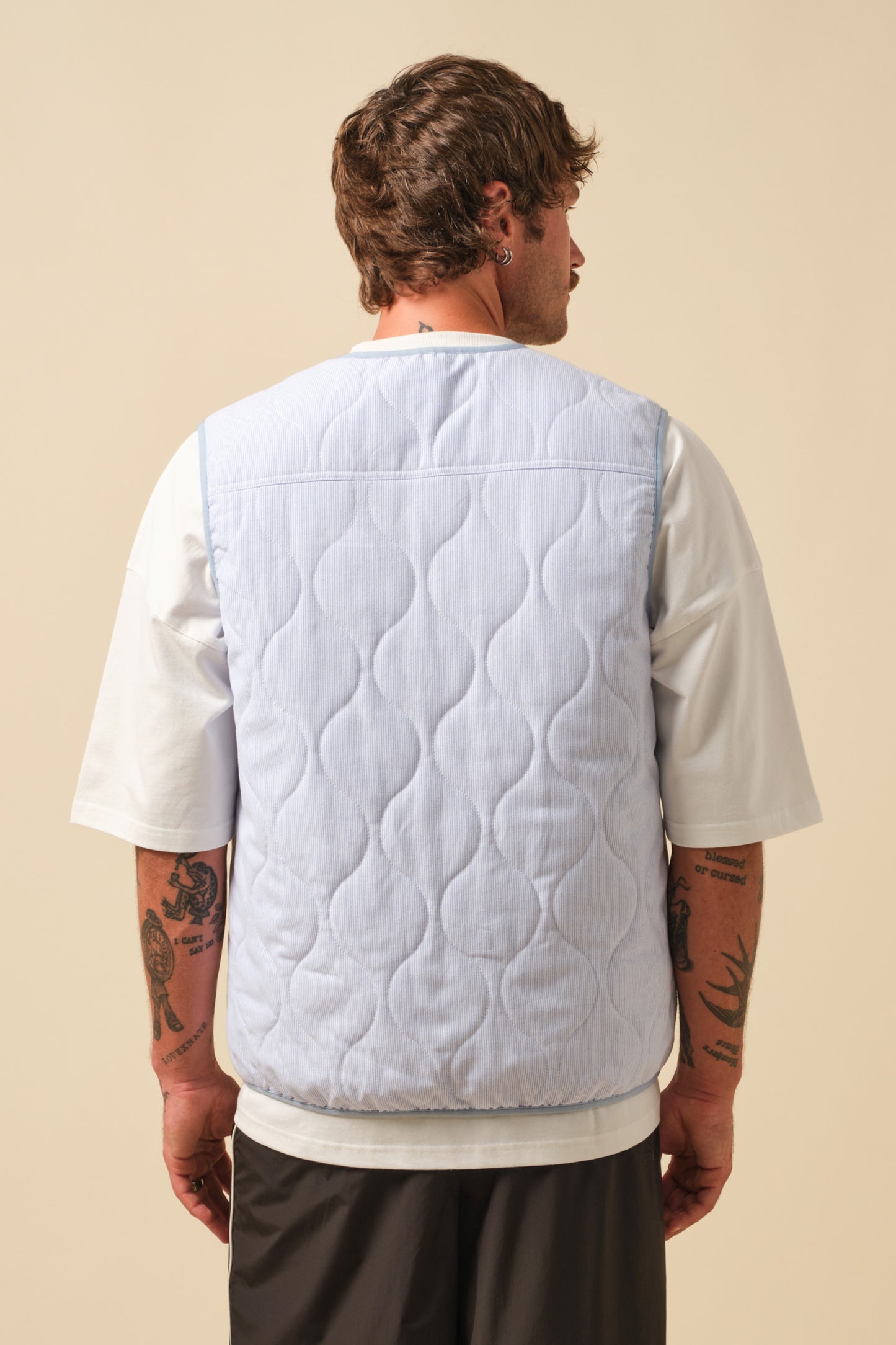 FREDDIE OXFORD STRIPE PADDED GILET VEST