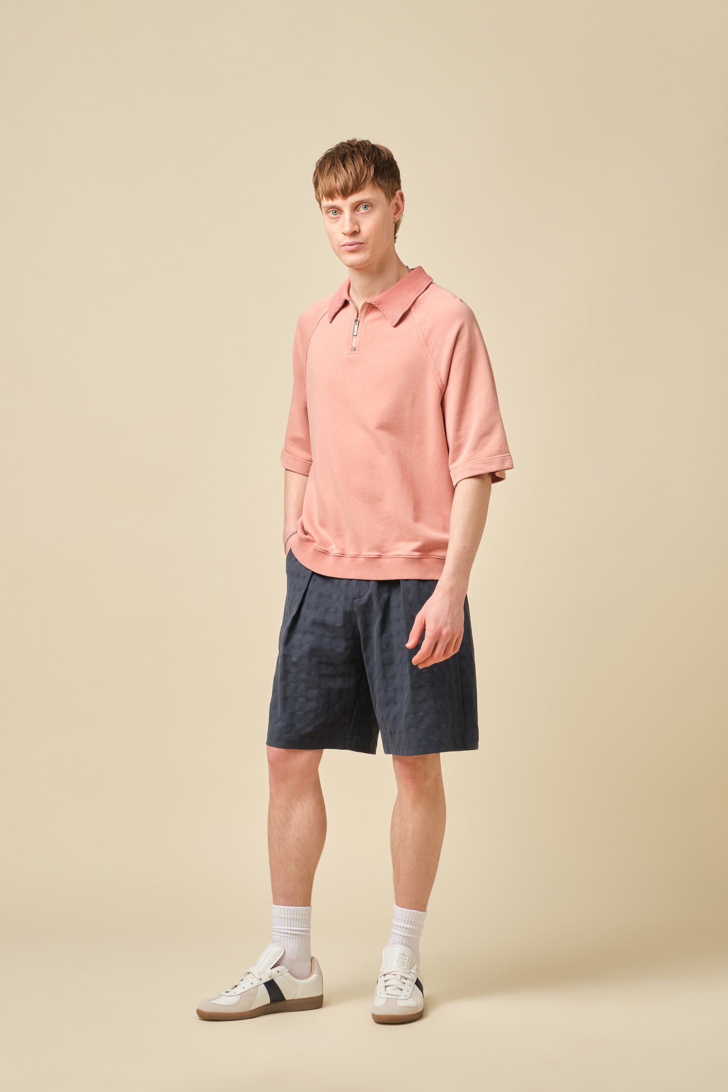 SNOW WASHED 1/4 ZIP JERSEY POLO - ROSE PINK