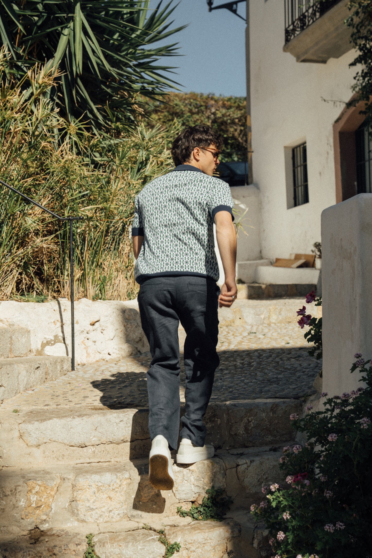 RELAXED LINEN TROUSERS - NAVY