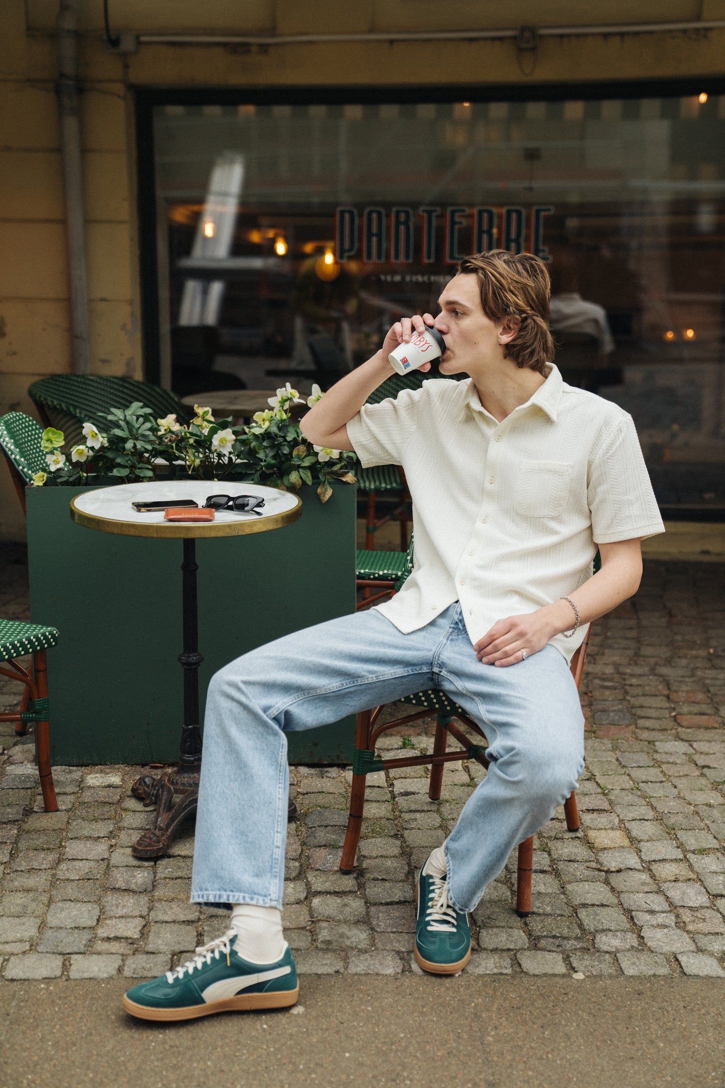 CABLE KNIT WOVEN POLO - ECRU