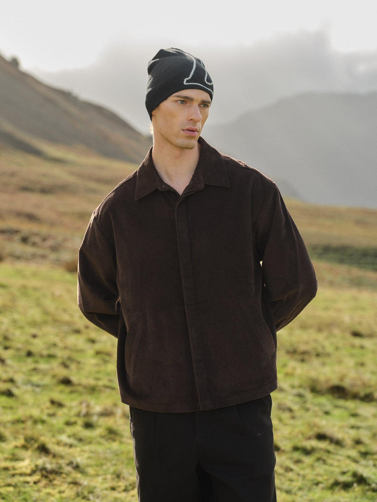 BUTTON UP COTTON CORD SHIRT - BROWN