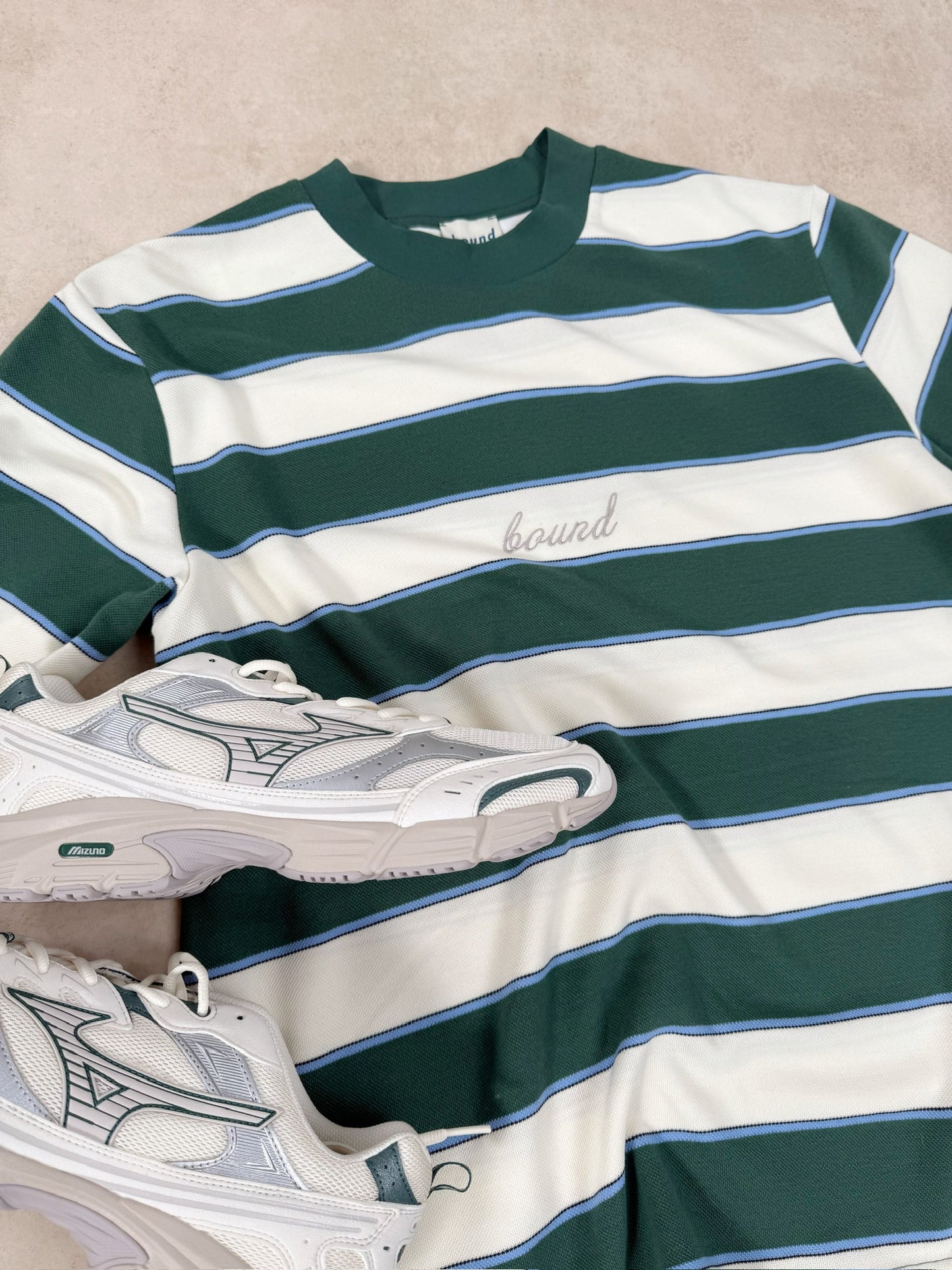 PIQUE STRIPE TEE - RETRO GREEN / BLUE / WHITE