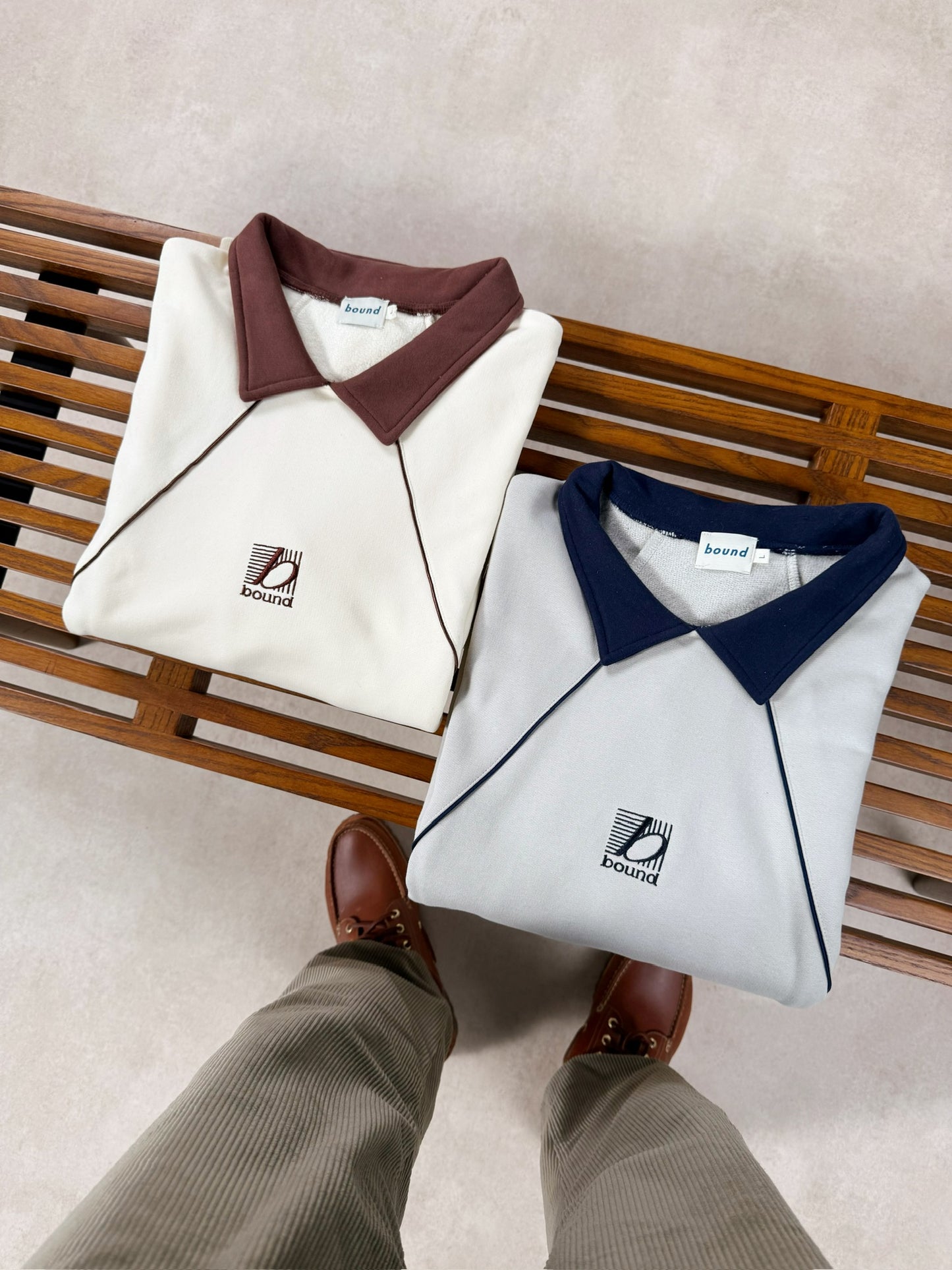 RETRO SPORTS GRID SWEATER - CREAM / BROWN