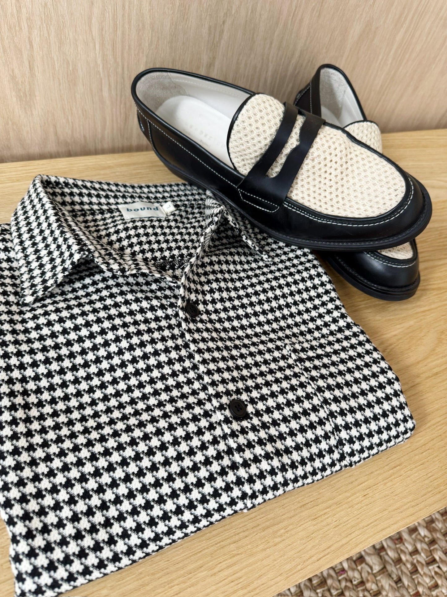 DOGTOOTH WOVEN POLO - BLACK
