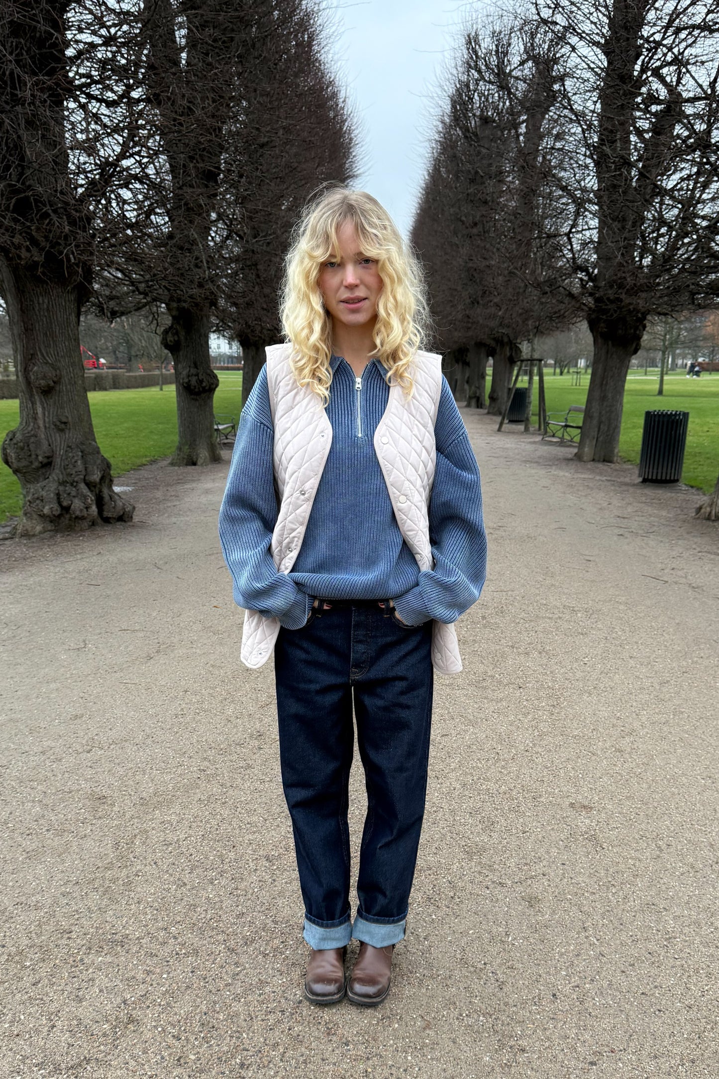 NAVY ACID WASHED HALF ZIP KNIT PULLOVER