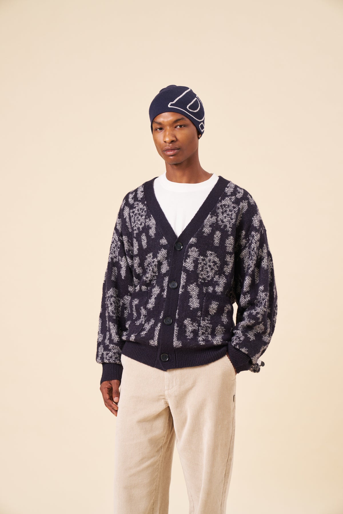 STAMP SKULL BEANIE - NAVY