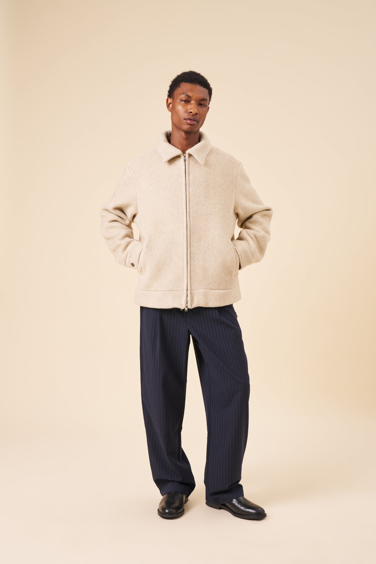 BRUSHED WOOL SMART JACKET - CREAM