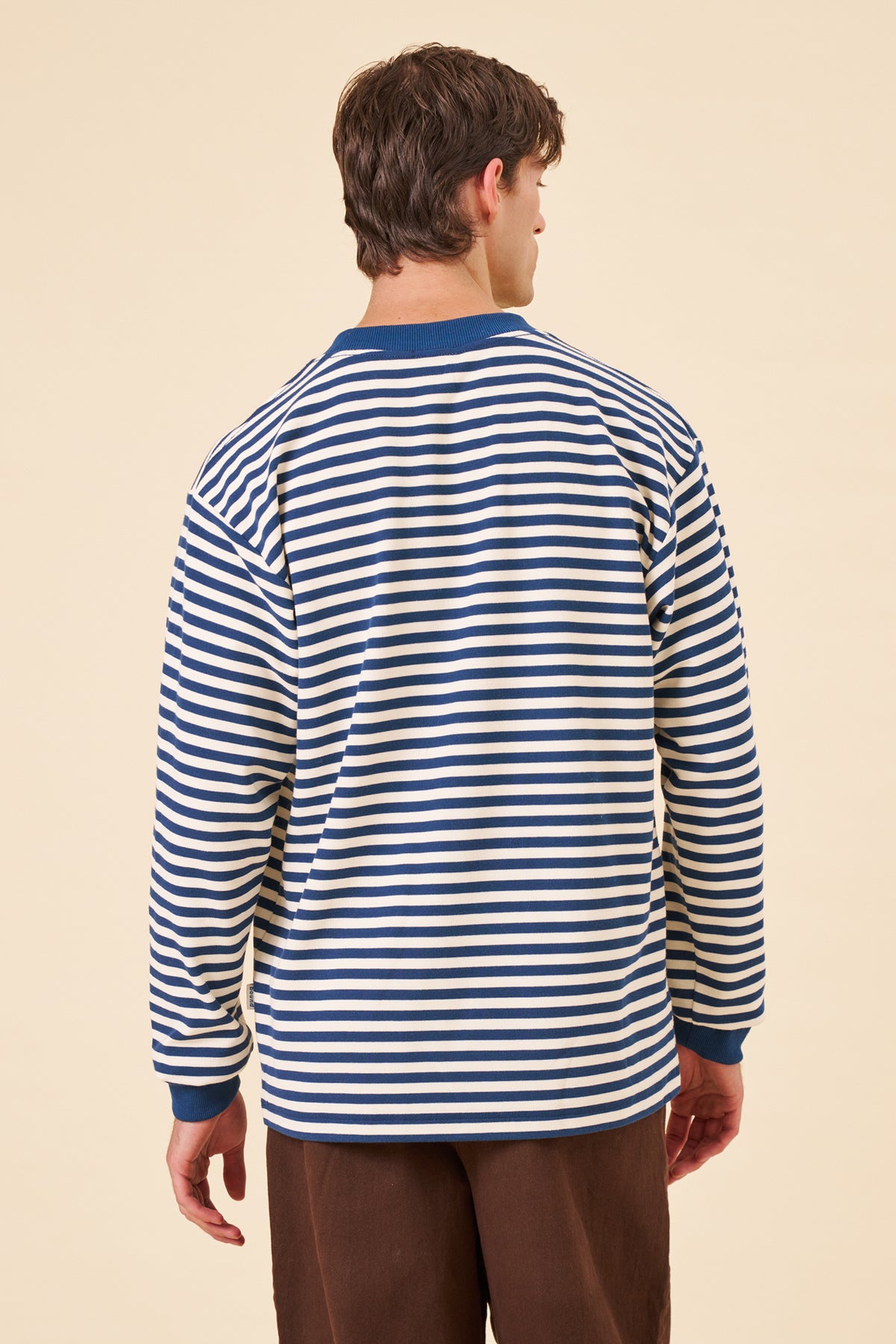 PIQUE STRIPE LONGSLEEVE TEE - NAVY