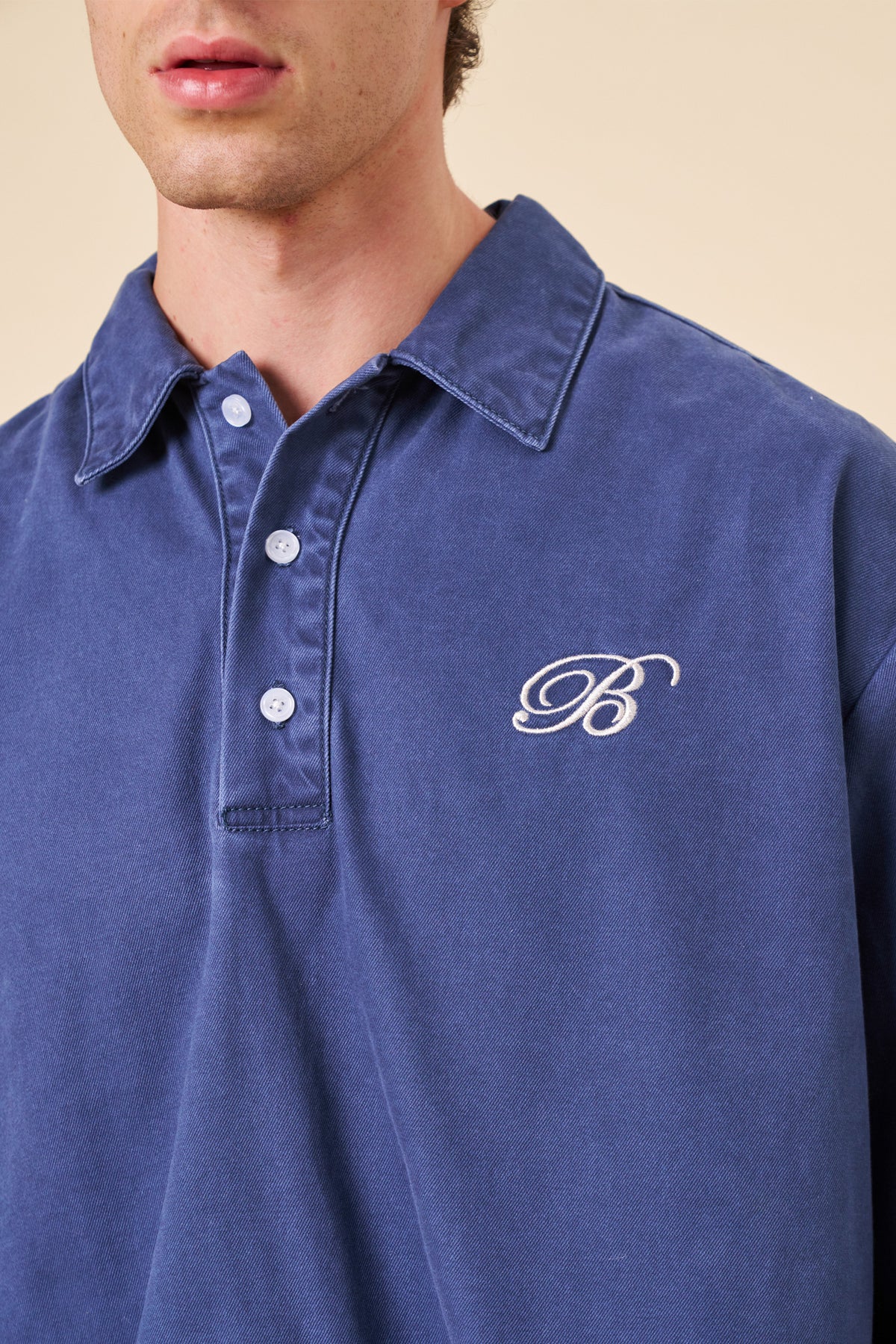 VINTAGE WASHED COTTON HALF BUTTON SHIRT - ROYAL BLUE