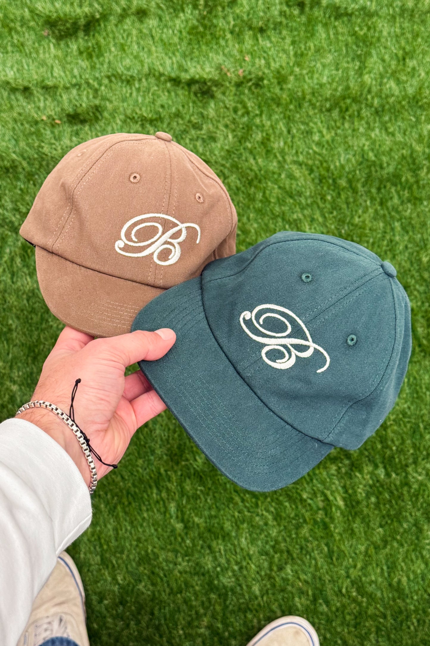 SCRIPT EMBROIDERED 6 PANEL CAP - MUSHROOM