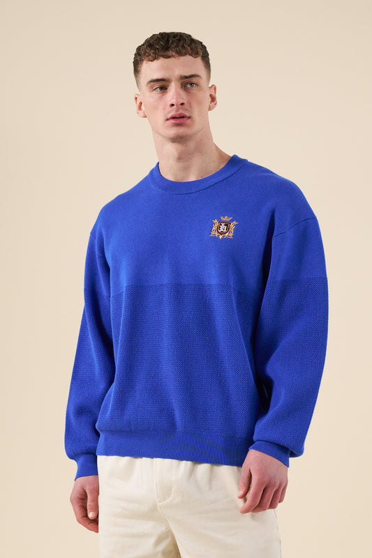 CREST PANEL KNIT SWEATER - ROYAL BLUE