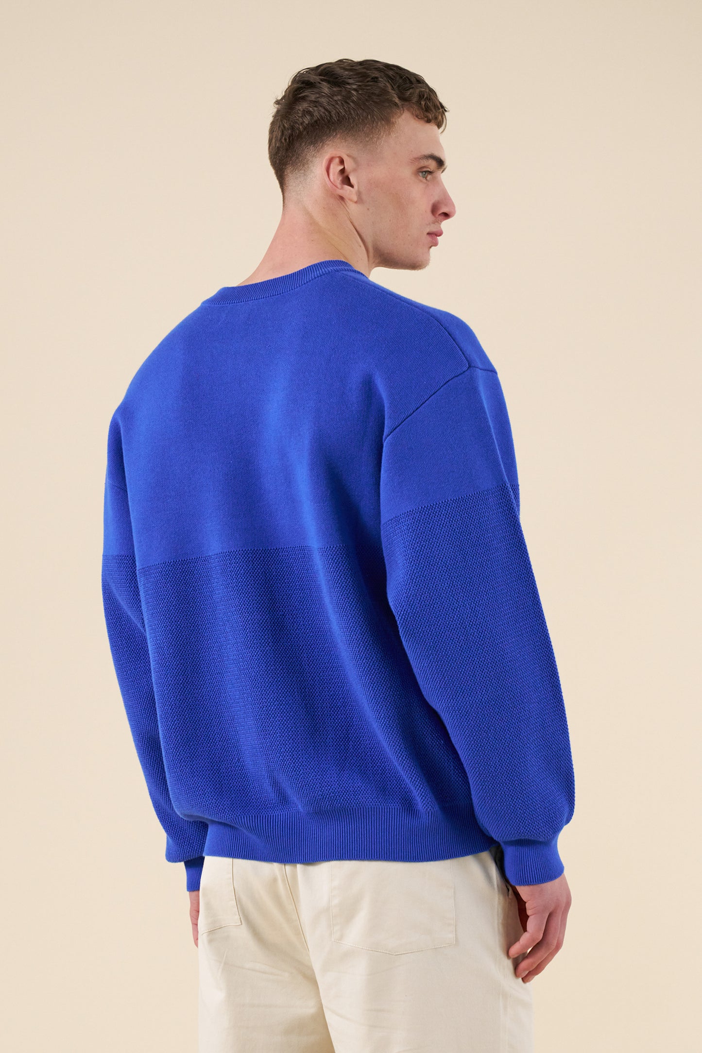 CREST PANEL KNIT SWEATER - ROYAL BLUE
