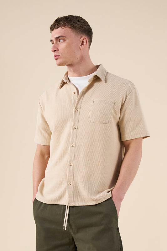 WAFFLE WOVEN POLO - BEIGE