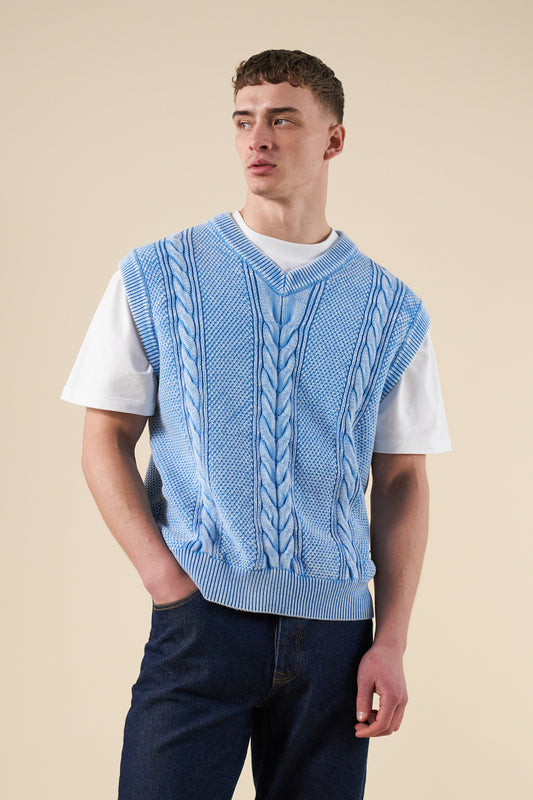 ACID WASH CHAIN VEST - SKY BLUE
