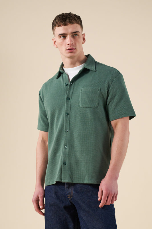 WAFFLE WOVEN POLO - HUNTER GREEN