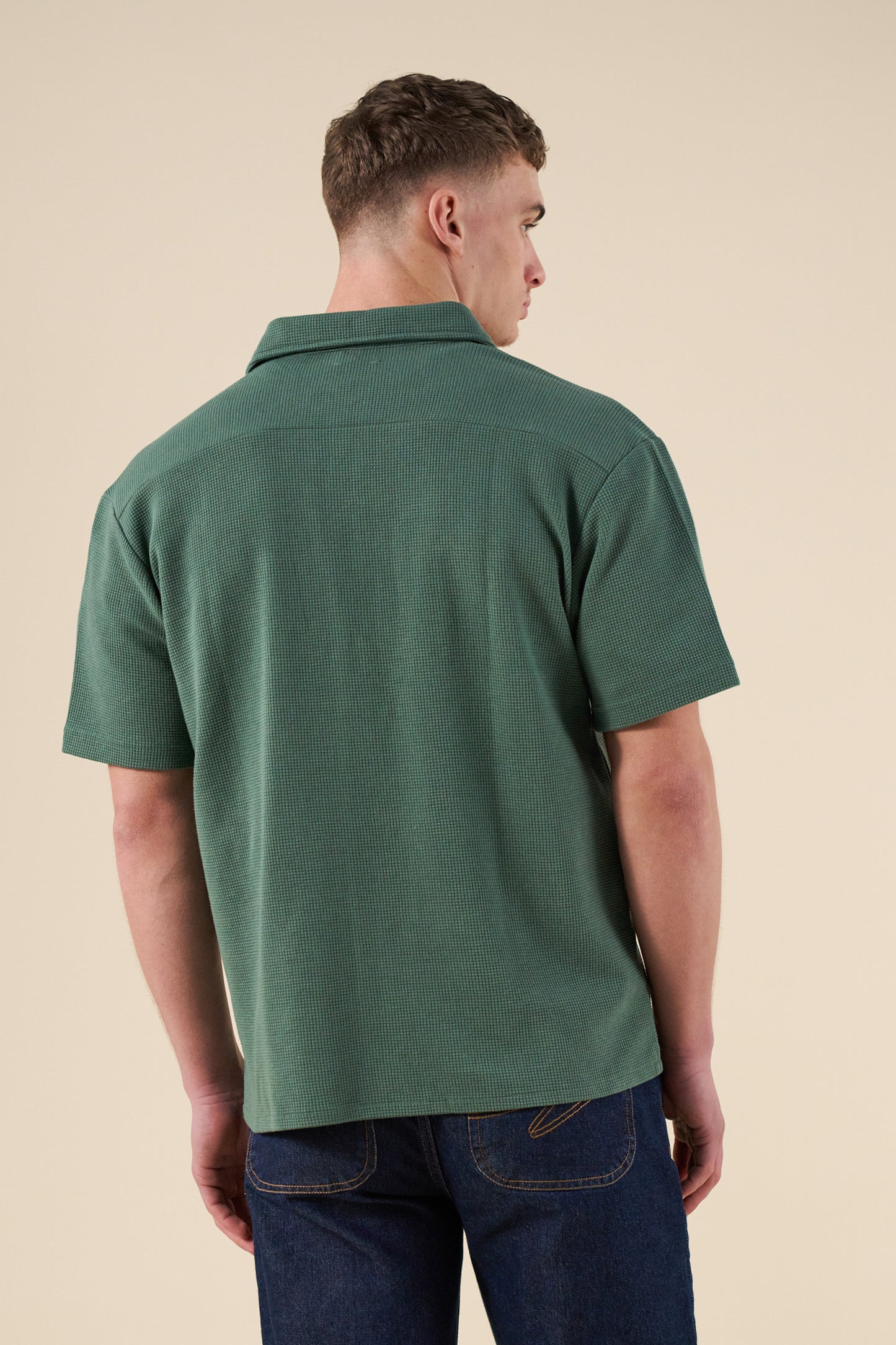 WAFFLE WOVEN POLO - HUNTER GREEN