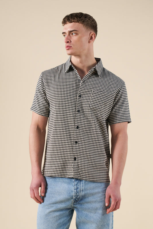 DOGTOOTH WOVEN POLO - BLACK