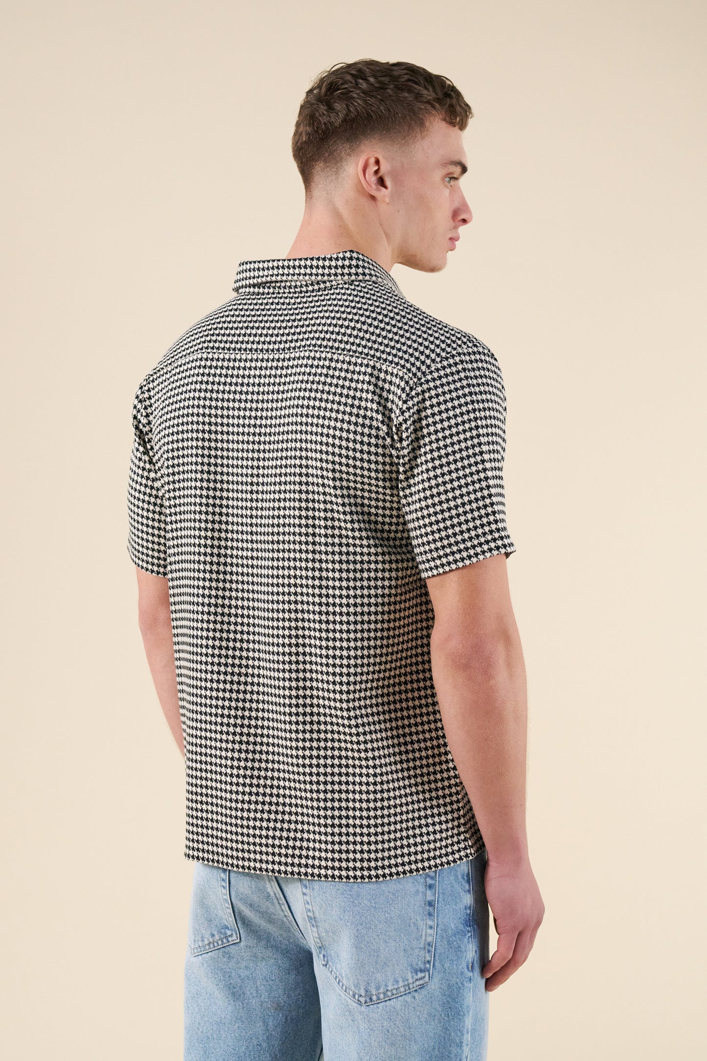 DOGTOOTH WOVEN POLO - BLACK