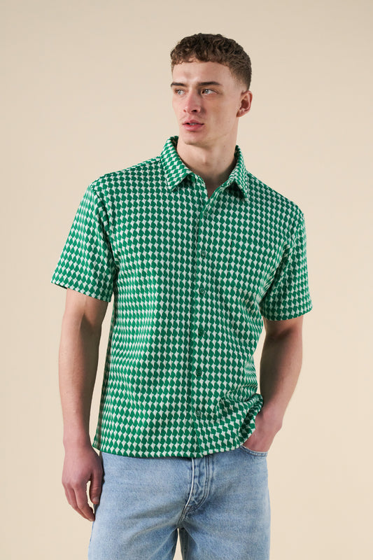 CROSS CHECK WOVEN TEXTURED POLO - KELLY GREEN