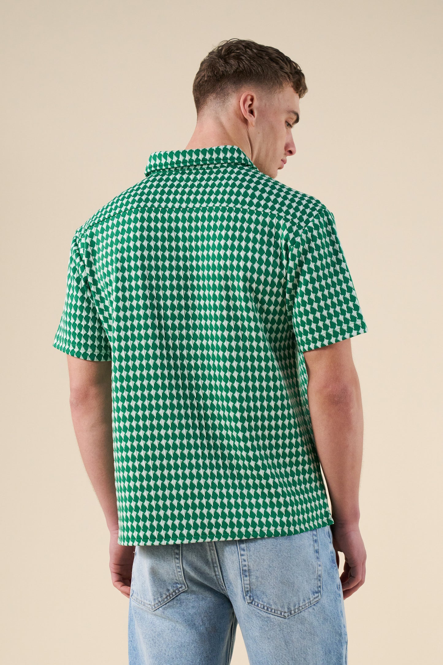 CROSS CHECK WOVEN TEXTURED POLO - KELLY GREEN