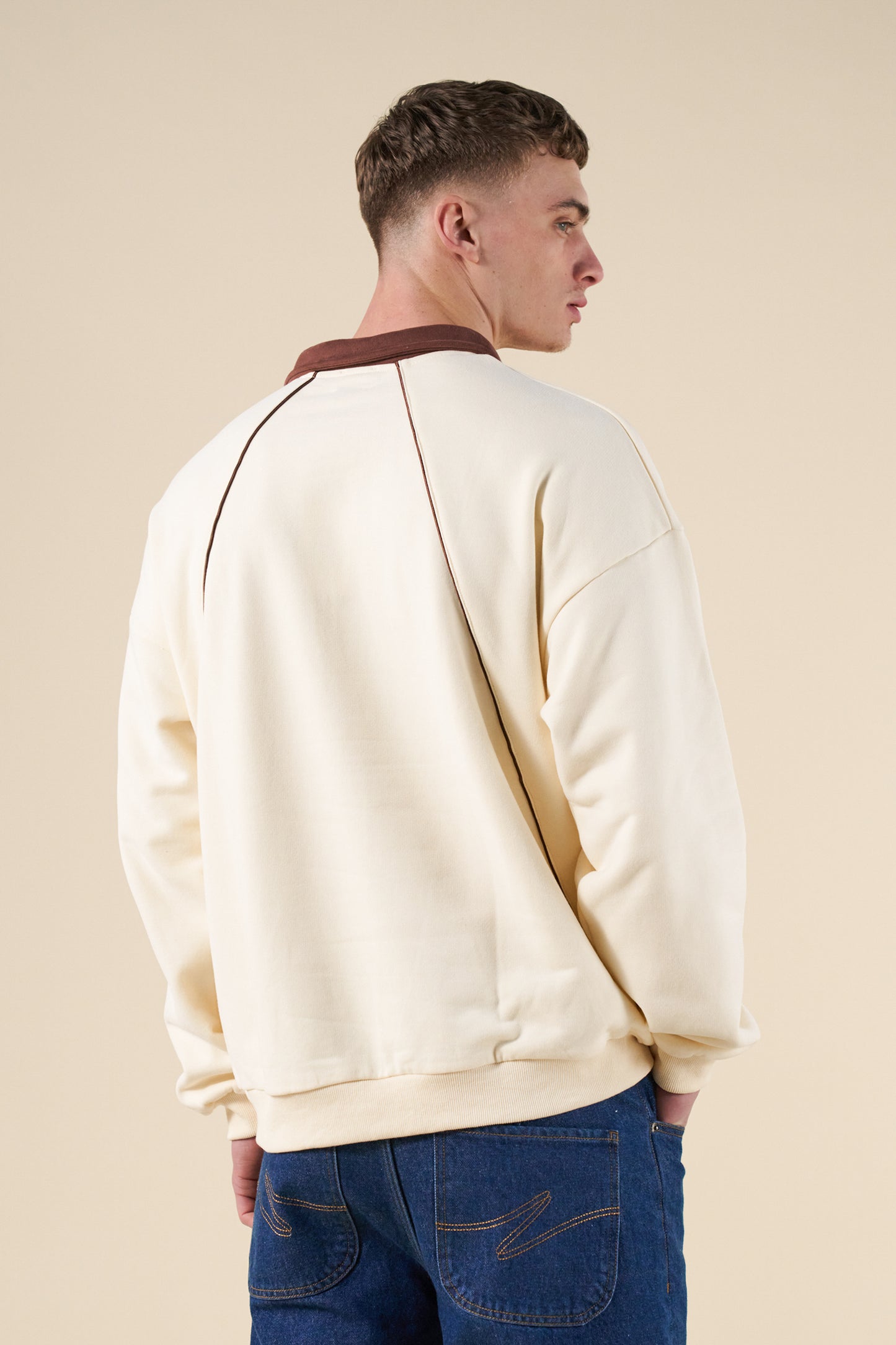 RETRO SPORTS GRID SWEATER - CREAM / BROWN