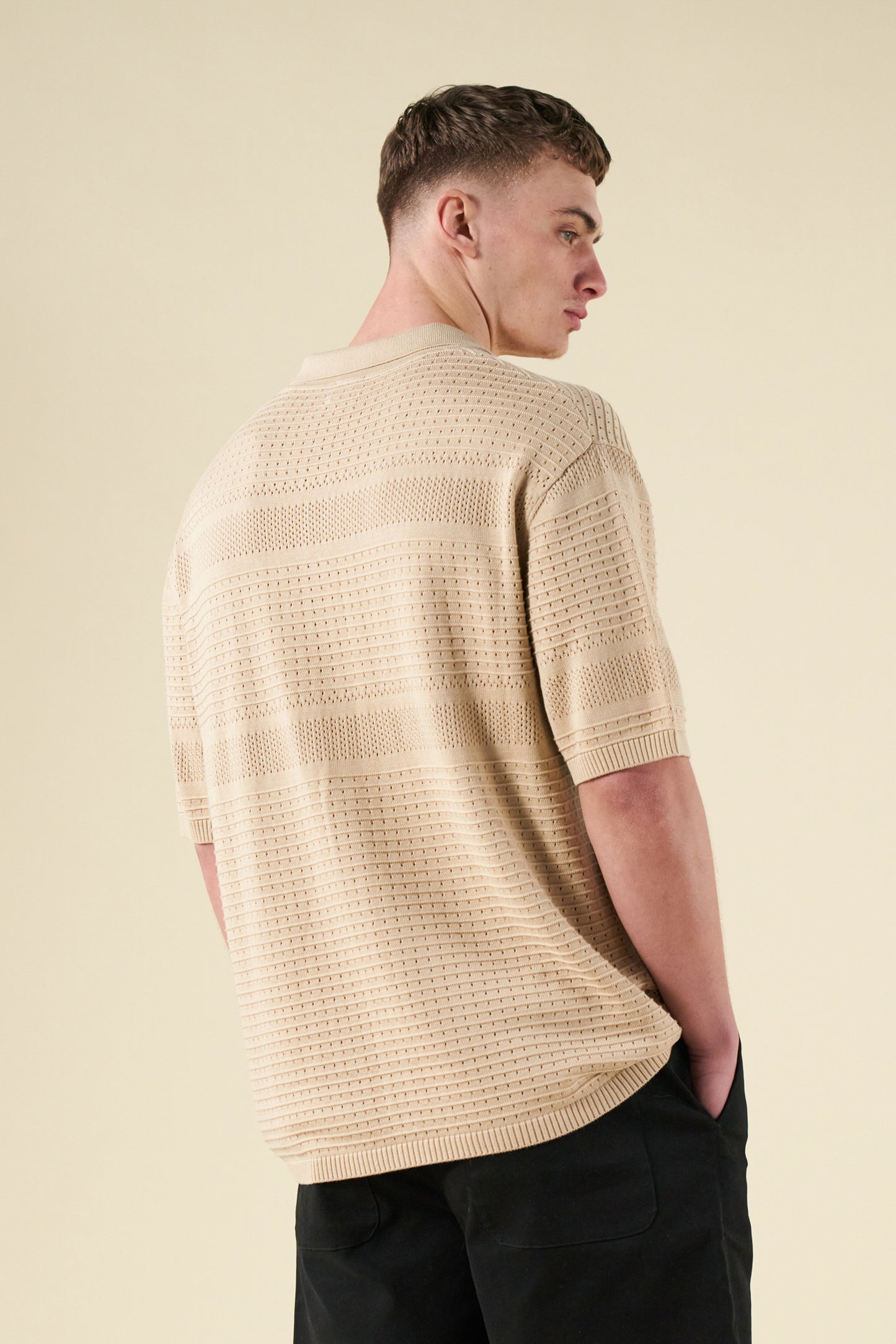 RUPERT CROCHET KNIT POLO - SAND