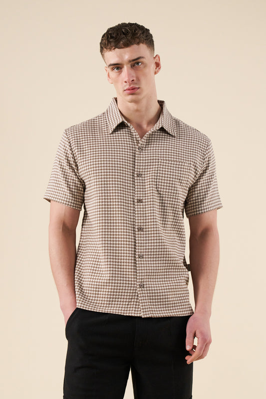 DOGTOOTH WOVEN POLO - TAN