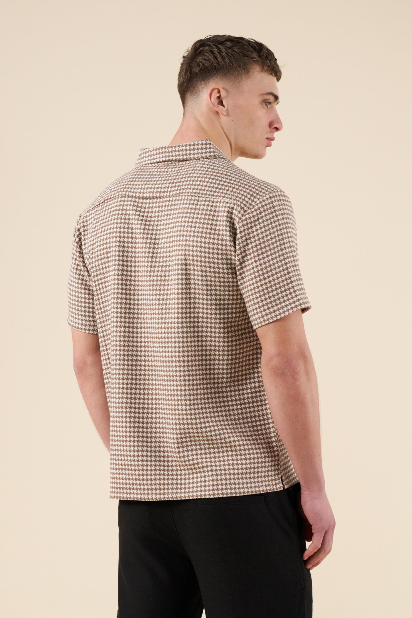 DOGTOOTH WOVEN POLO - TAN