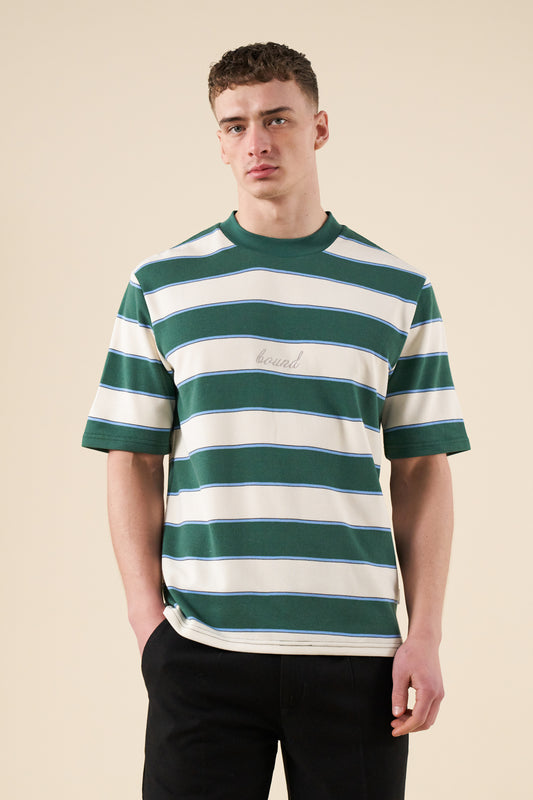 PIQUE STRIPE TEE - RETRO GREEN / BLUE / WHITE