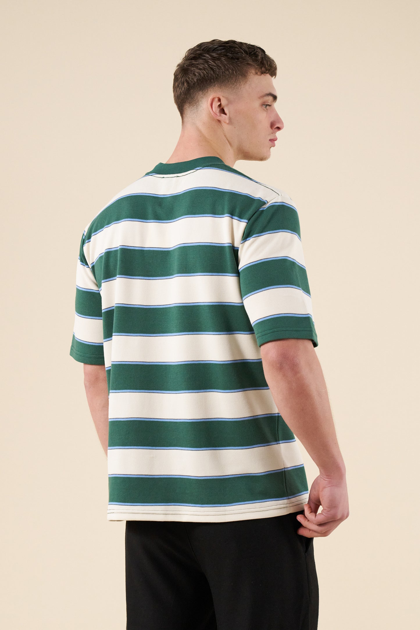 PIQUE STRIPE TEE - RETRO GREEN / BLUE / WHITE