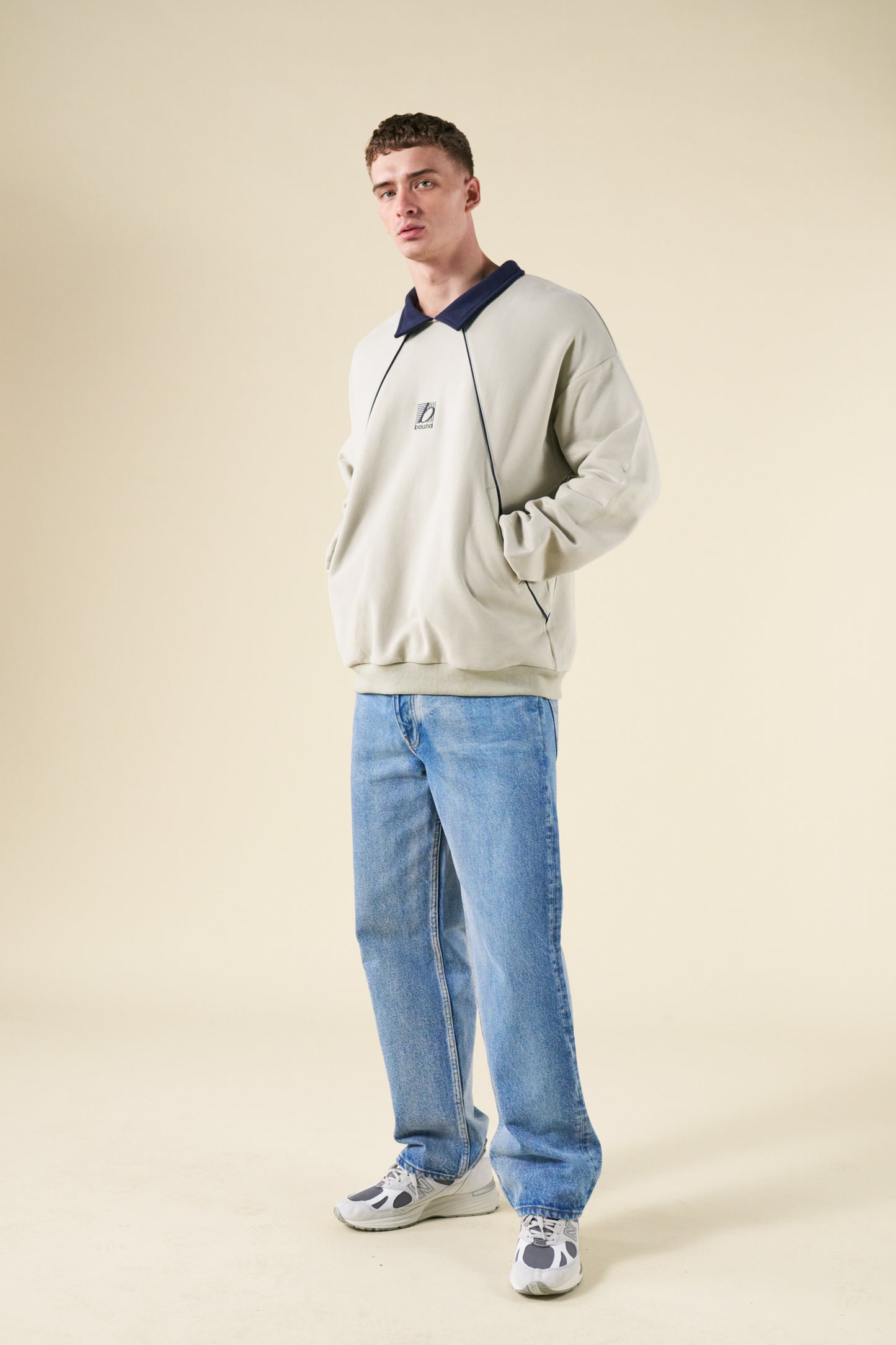 RETRO SPORTS GRID SWEATER - GREY / NAVY