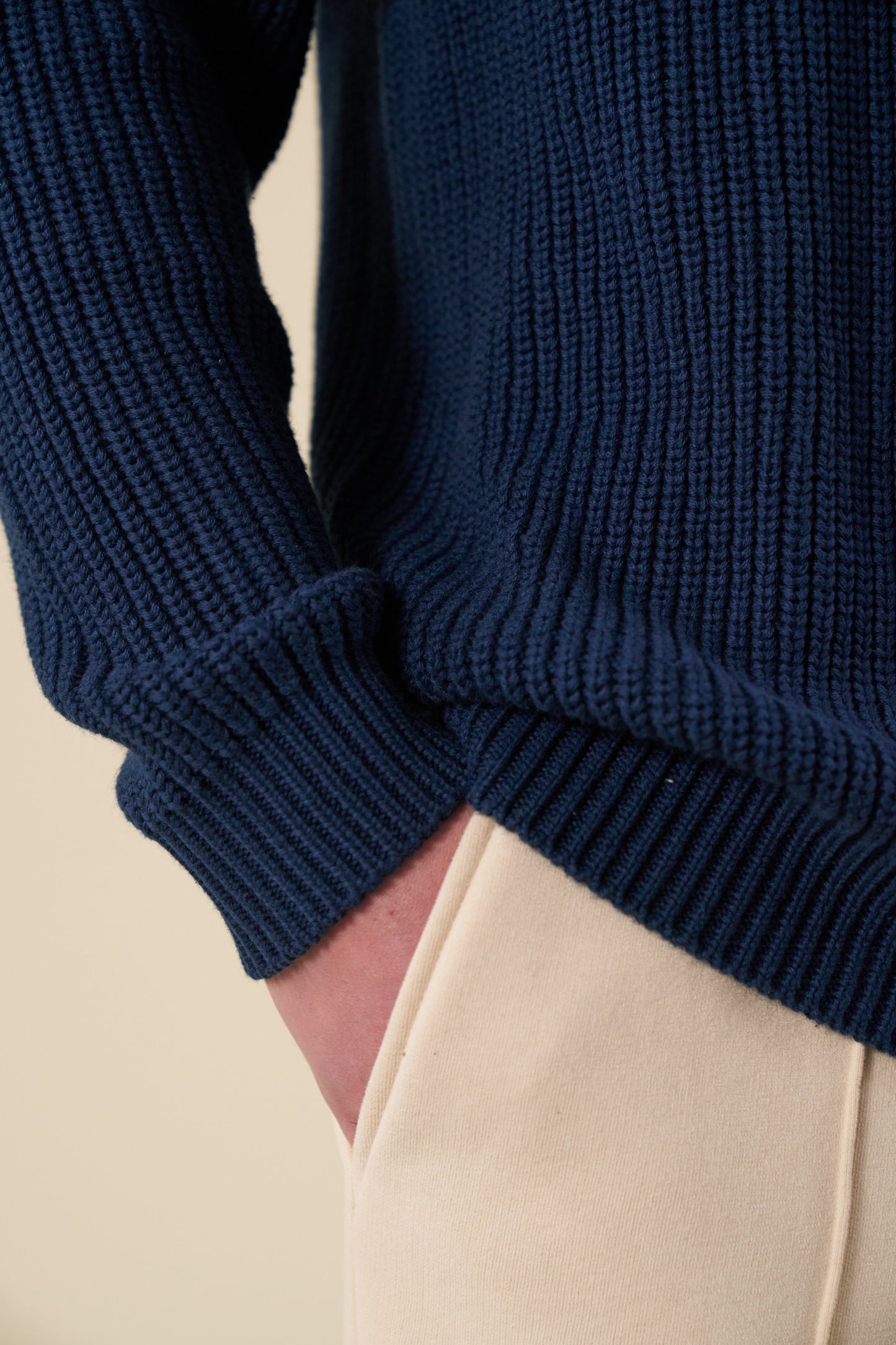 RETRO FISHERMAN RIB KNIT SWEATER - PETROL BLUE