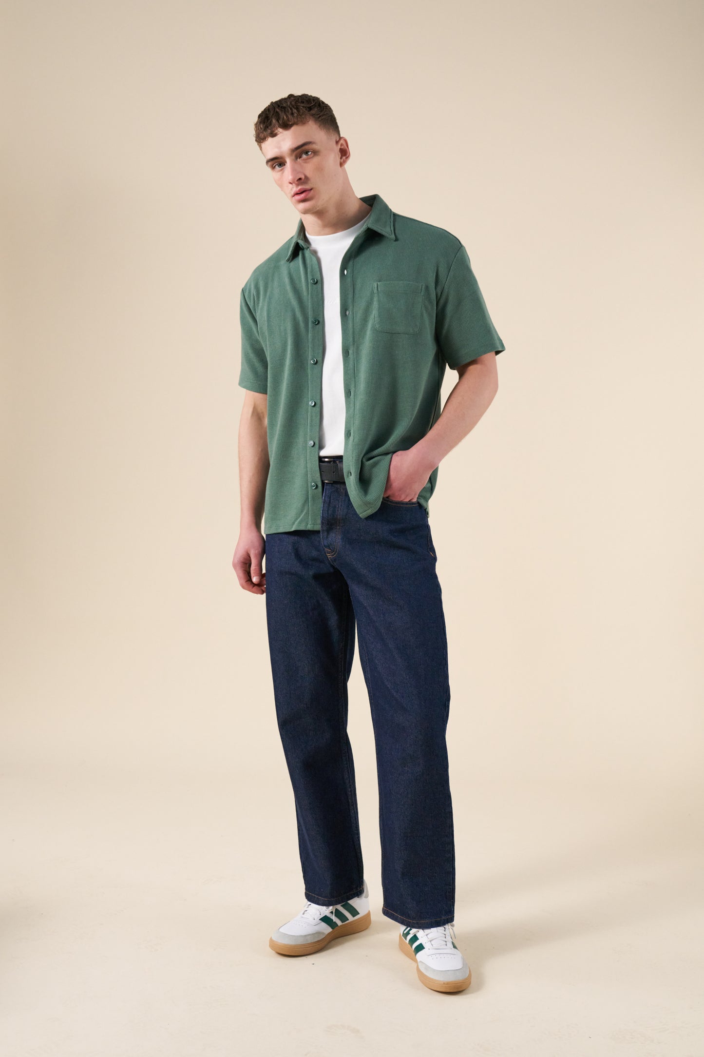WAFFLE WOVEN POLO - HUNTER GREEN