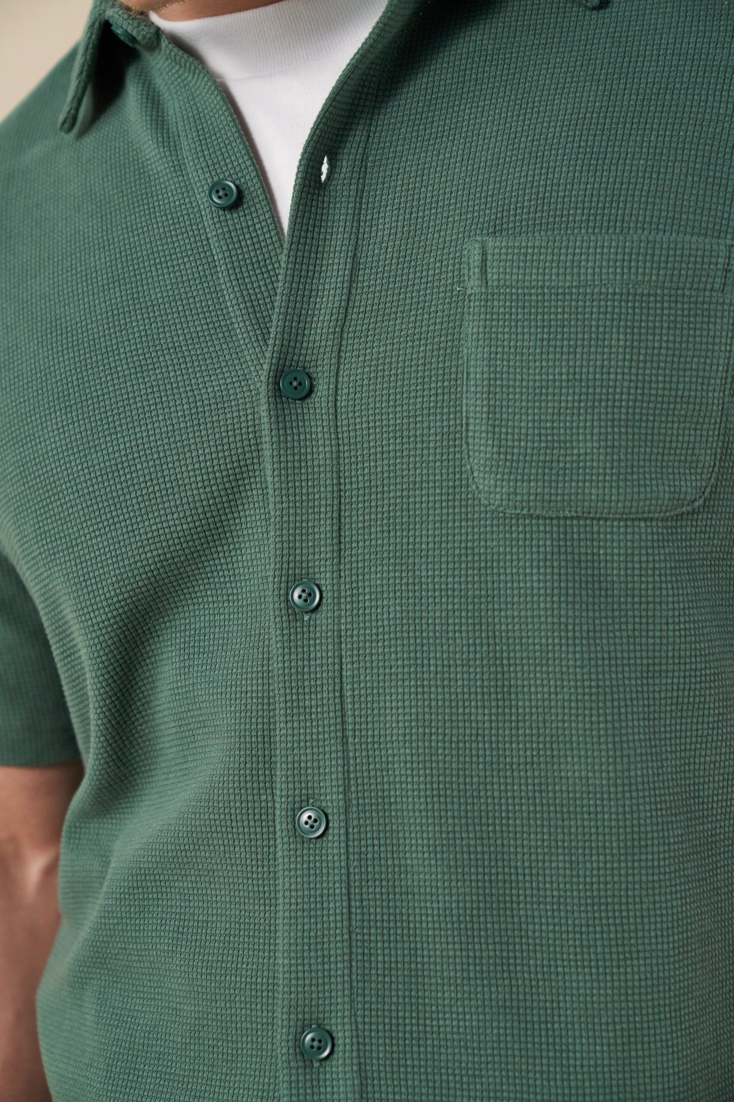 WAFFLE WOVEN POLO - HUNTER GREEN