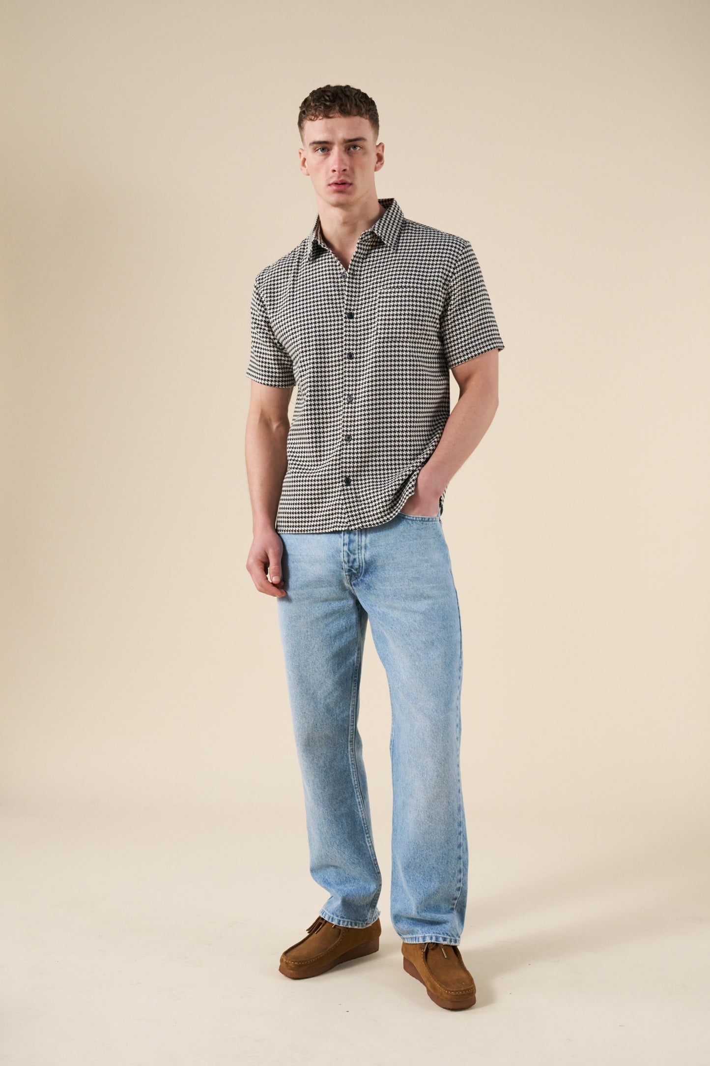 DOGTOOTH WOVEN POLO - BLACK