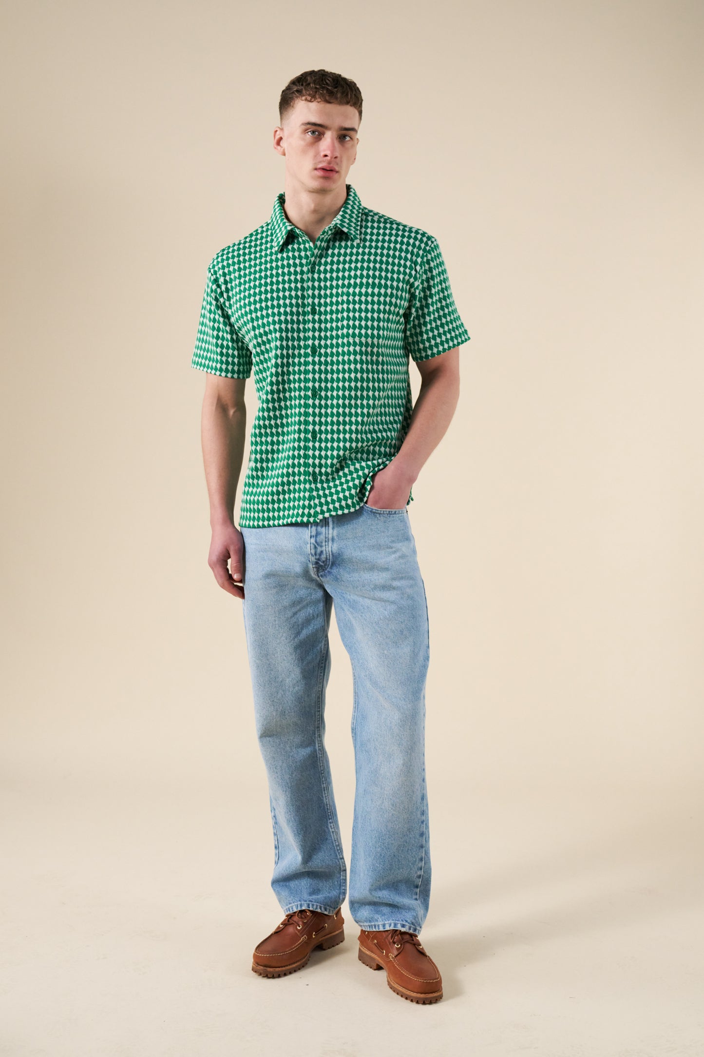 CROSS CHECK WOVEN TEXTURED POLO - KELLY GREEN