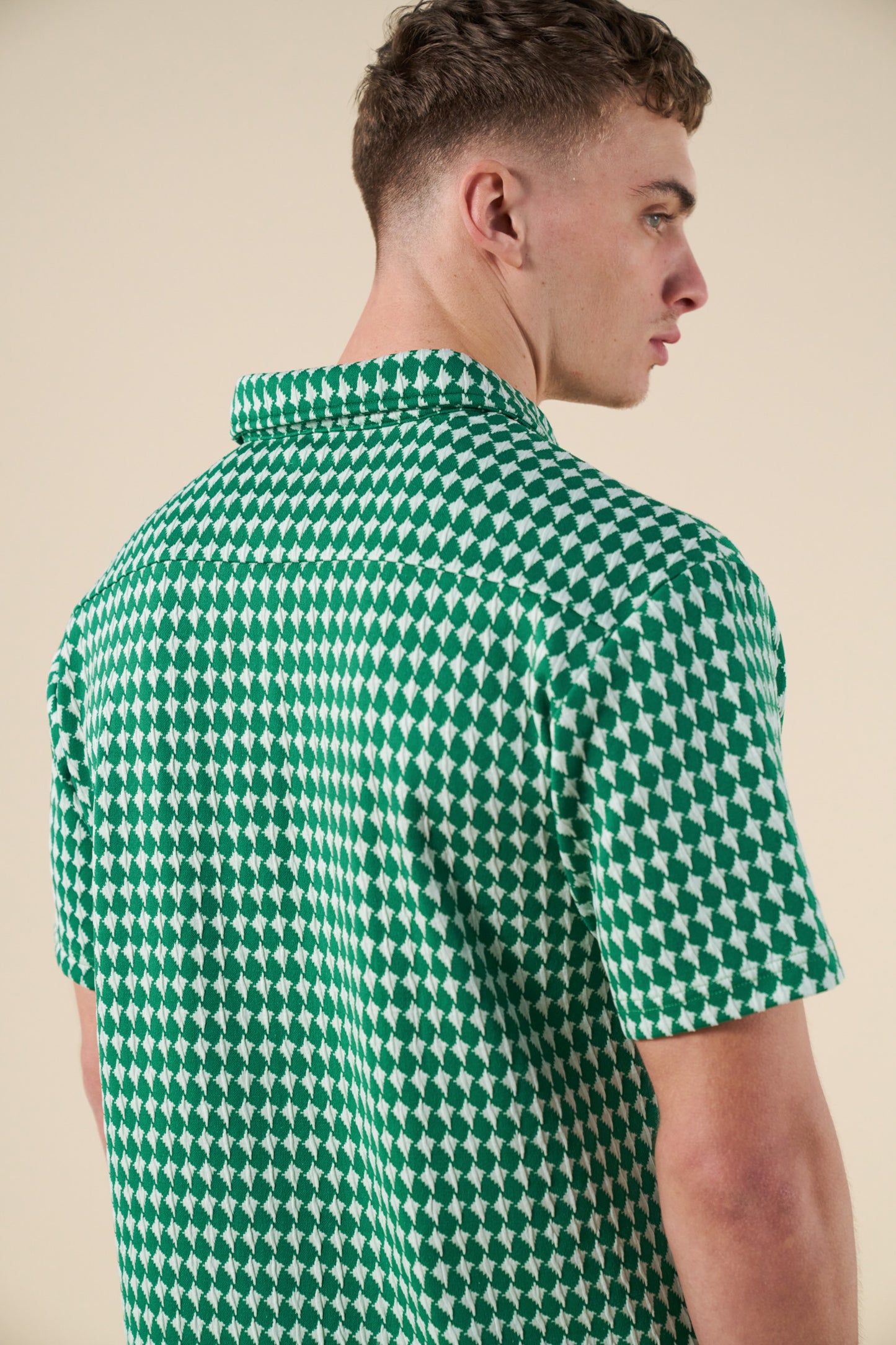 CROSS CHECK WOVEN TEXTURED POLO - KELLY GREEN