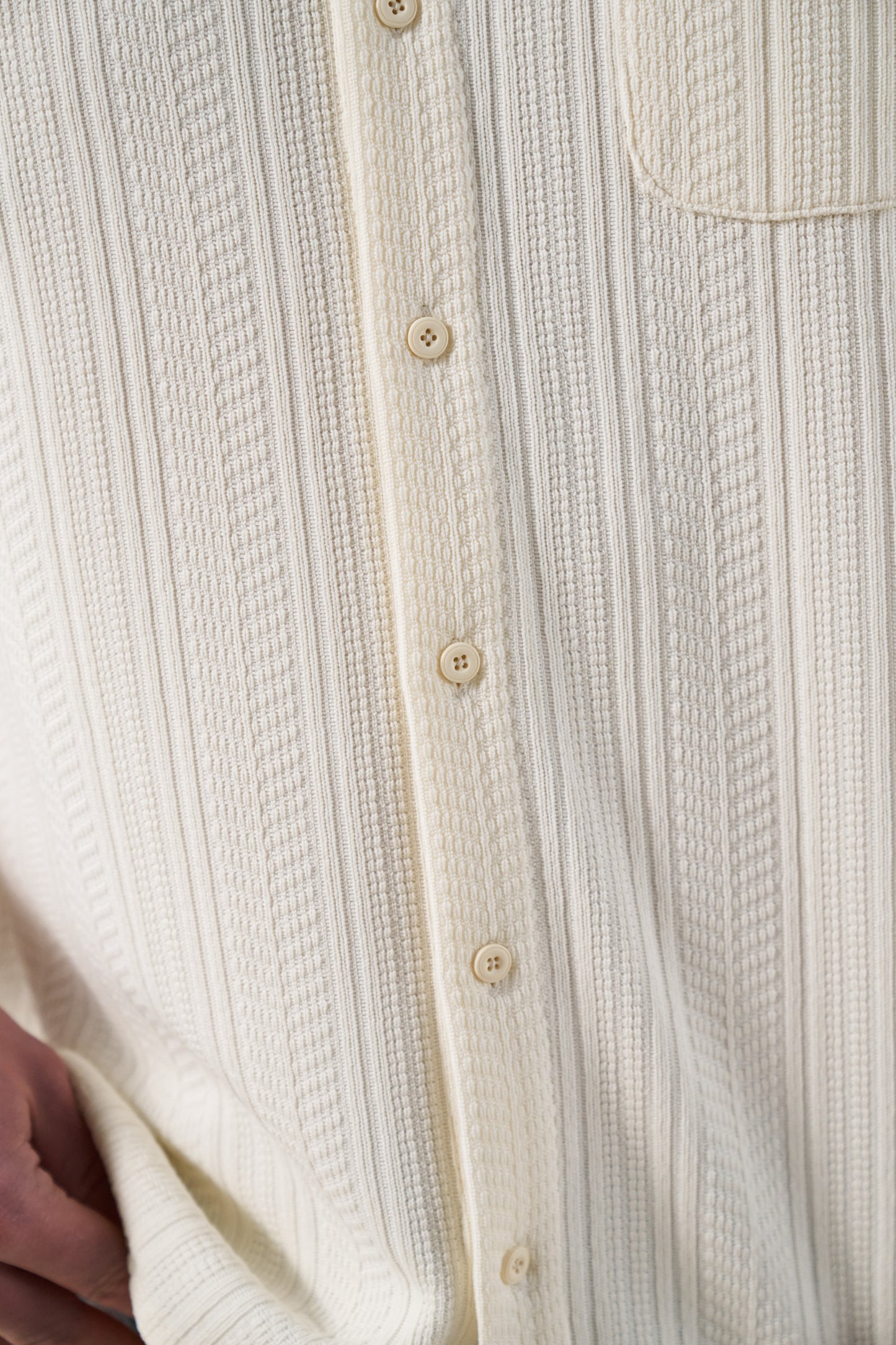 CABLE KNIT WOVEN POLO - ECRU