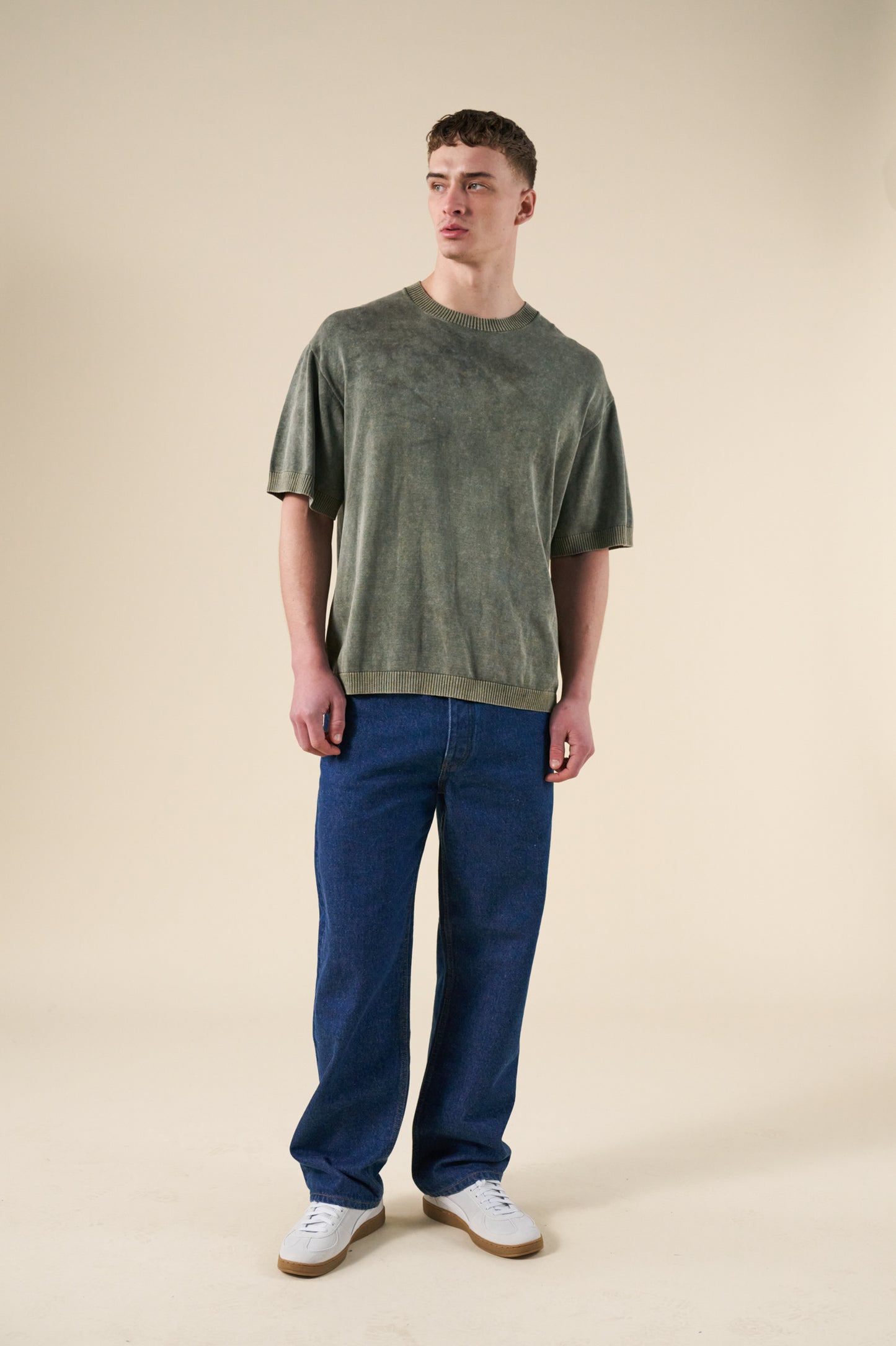 ACID WASH KNIT TEE - MOSS GREEN