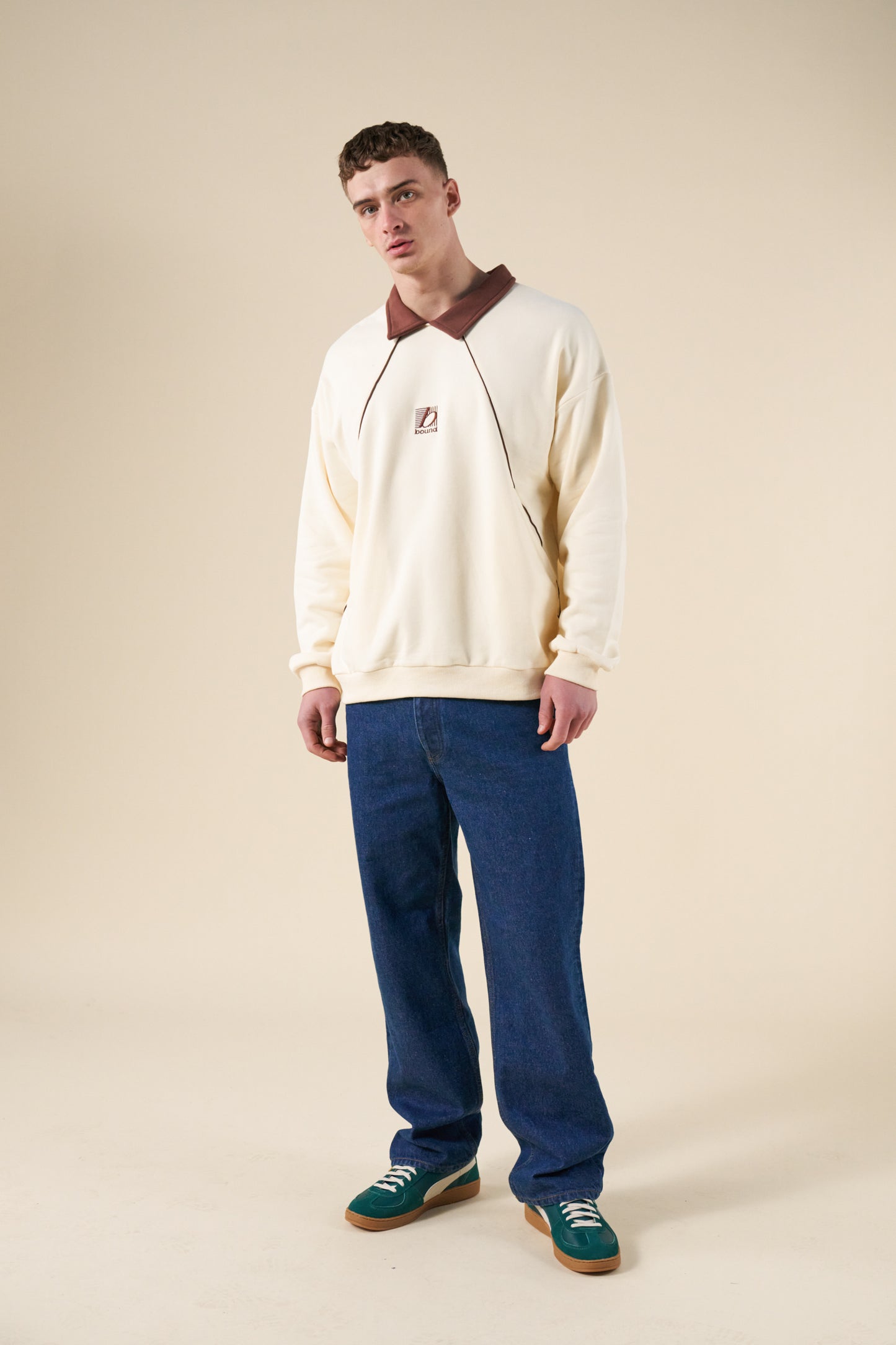 RETRO SPORTS GRID SWEATER - CREAM / BROWN