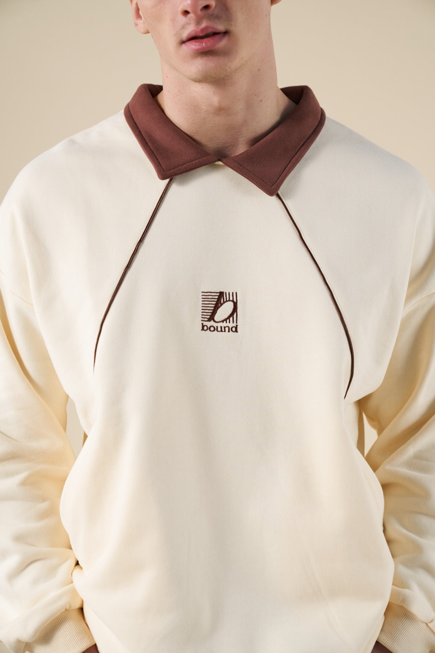 RETRO SPORTS GRID SWEATER - CREAM / BROWN