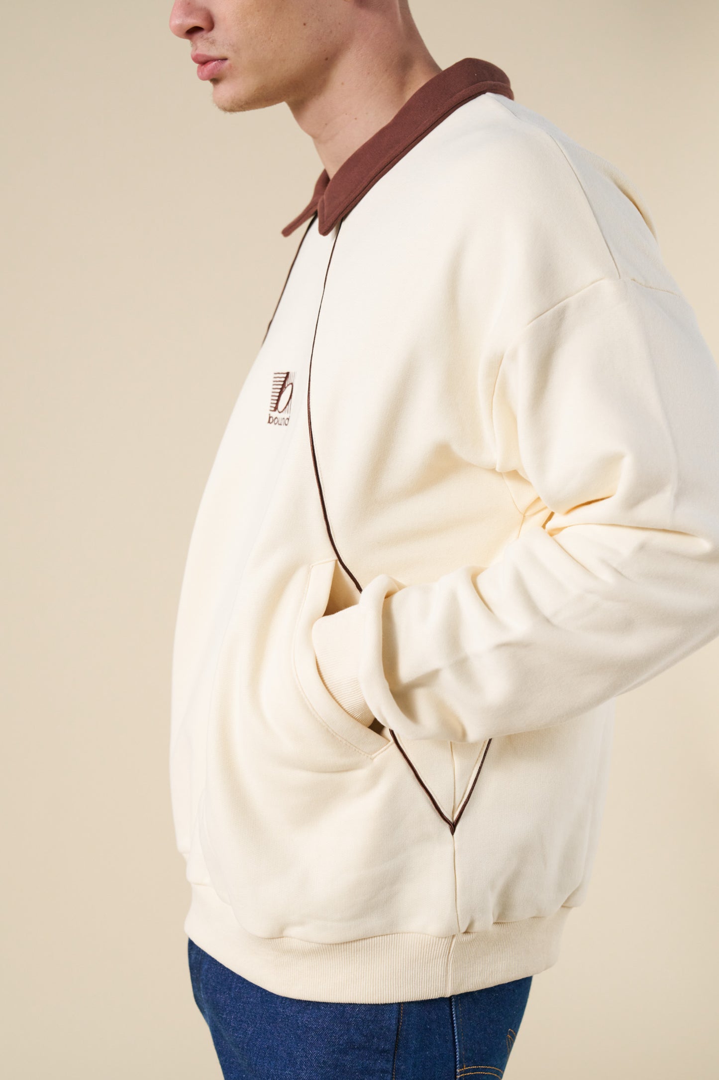 RETRO SPORTS GRID SWEATER - CREAM / BROWN