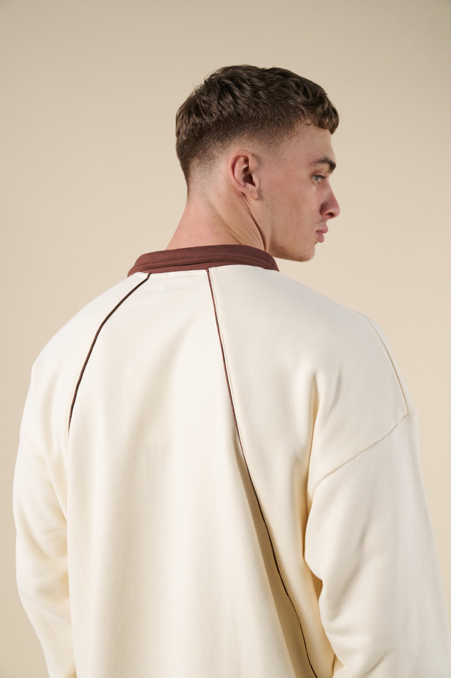 RETRO SPORTS GRID SWEATER - CREAM / BROWN