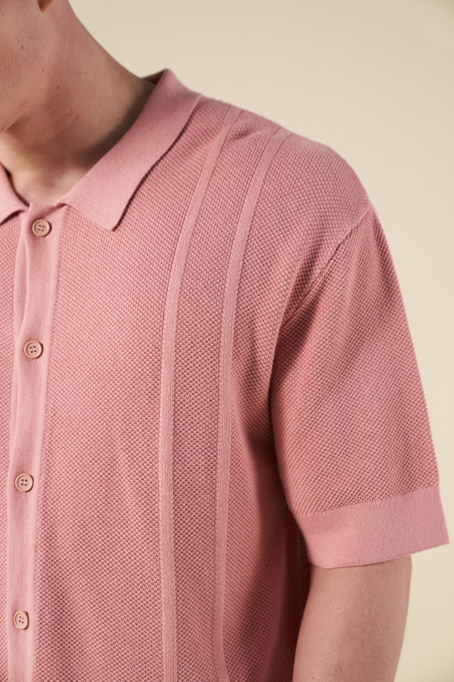 STANLEY WAFFLE KNIT POLO - ROSE PINK